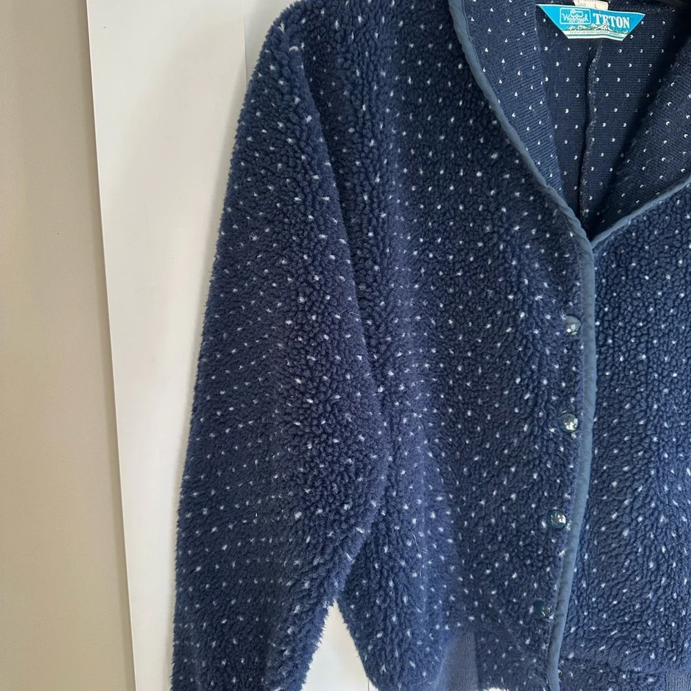 Vintage 60s/70s Woolrich Fleece Button Up Jacket Navy and White - Picture 2 of 8